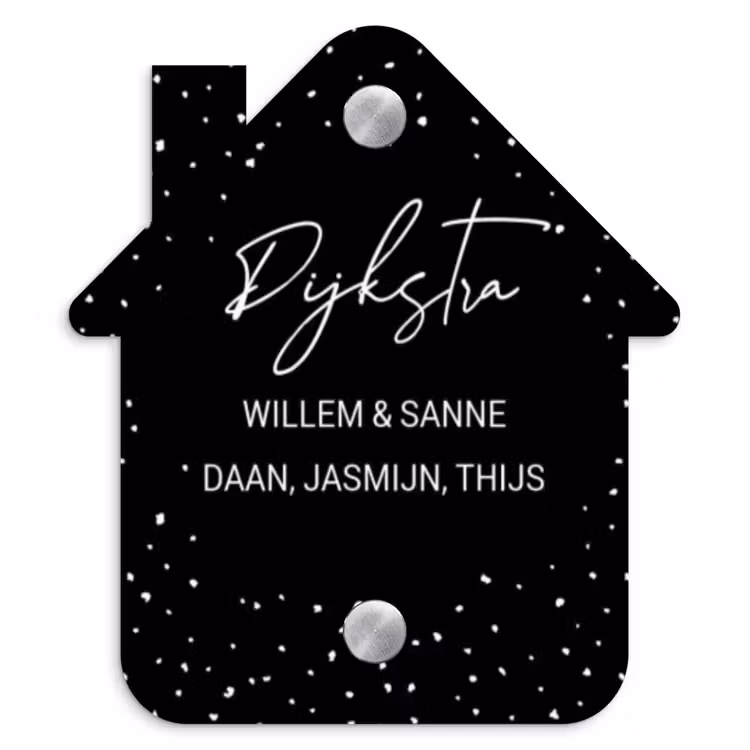 Naambordje voordeur - Huisjesvorm - Zwart met stippen - Sierlijk — 1