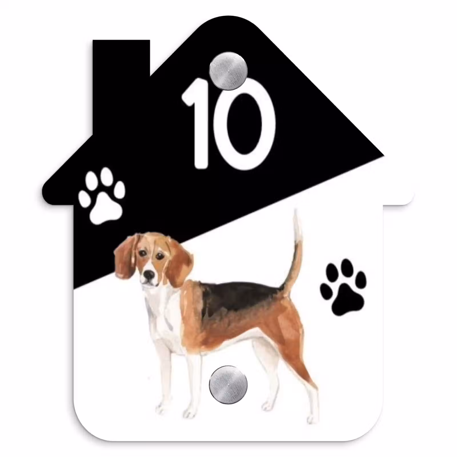 Naambordje voordeur - Huisjesvorm - Zwart wit - Huisdier - Beagle — 1