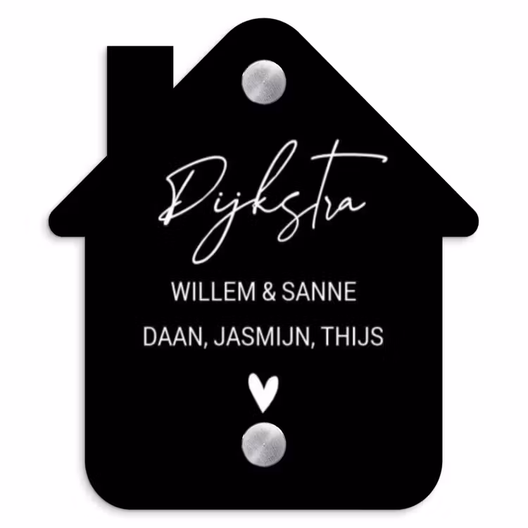 Naambordje voordeur - Huisjesvorm - Zwart vlak - Sierlijk — 1
