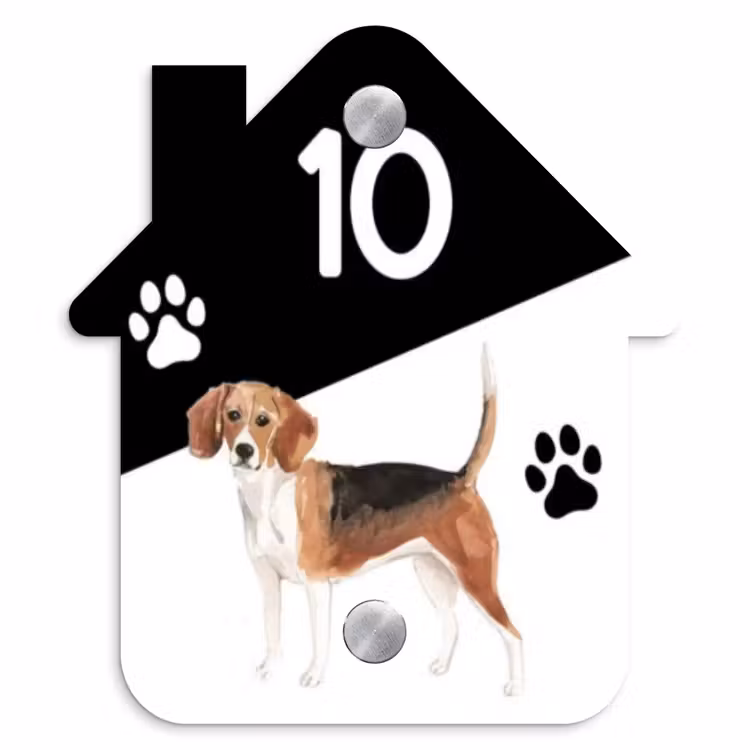 Naambordje voordeur - Huisjesvorm - Zwart wit - Huisdier - Beagle — 1