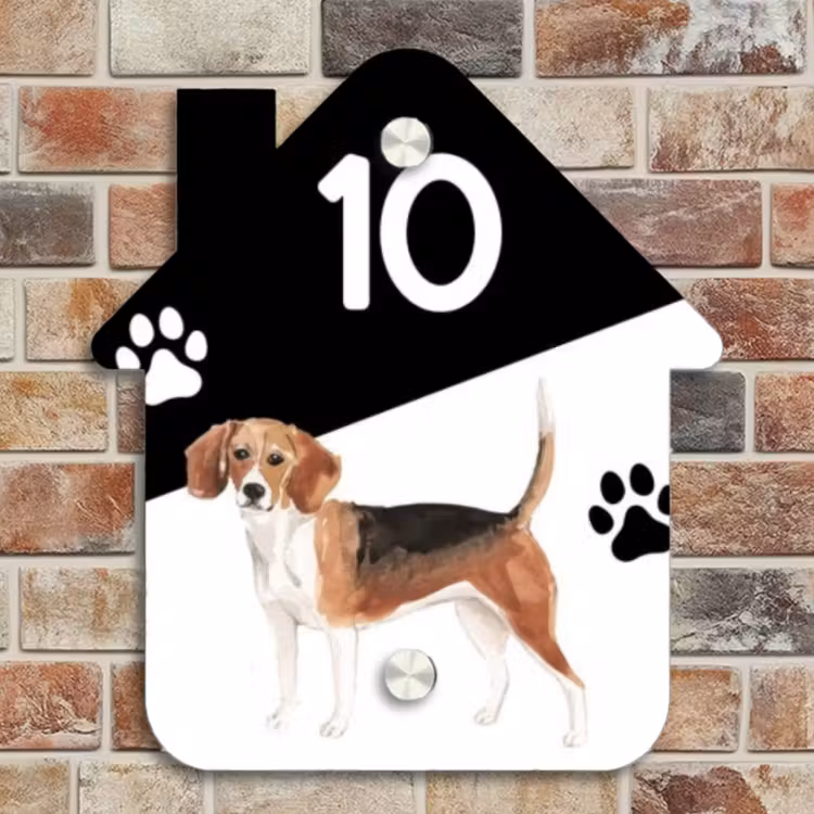 Naambordje voordeur - Huisjesvorm - Zwart wit - Huisdier - Beagle — 4
