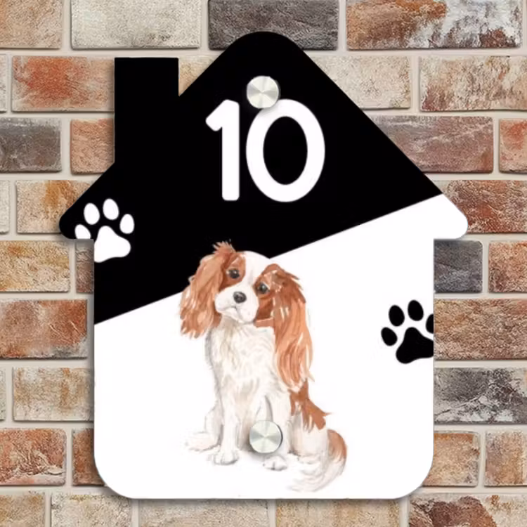 Naambordje voordeur - Huisjesvorm - Zwart wit - Huisdier - Cavalier King Charles Spaniël — 4