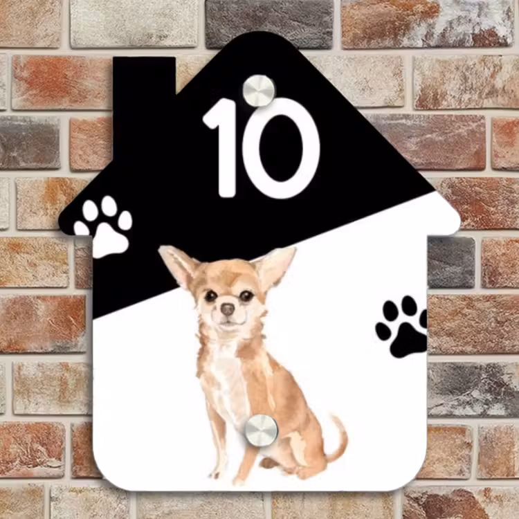 Naambordje voordeur - Huisjesvorm - Zwart wit - Huisdier - Chihuahua — 4