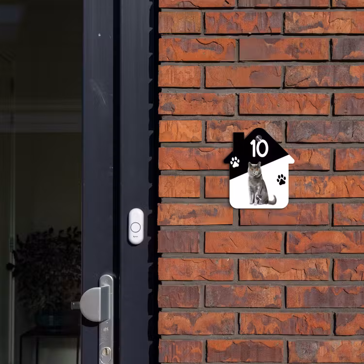 Naambordje voordeur - Huisjesvorm - Zwart wit - Huisdier - Grijze kat — 3