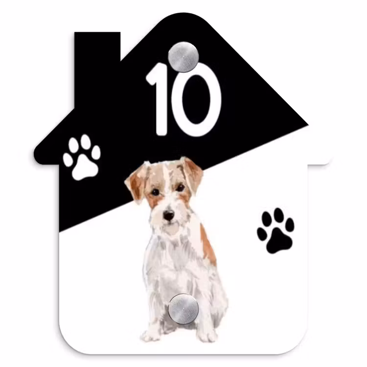 Naambordje voordeur - Huisjesvorm - Zwart wit - Huisdier - Jack Russel — 1