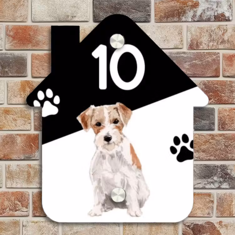 Naambordje voordeur - Huisjesvorm - Zwart wit - Huisdier - Jack Russel — 4