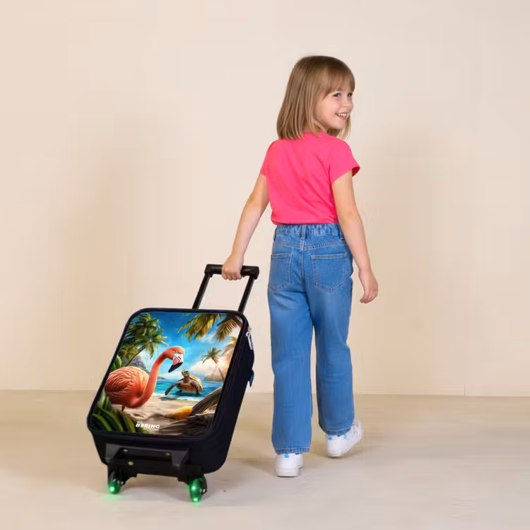 Kinderkoffer - Zwart - Flamingo en schildpad op tropisch strand — 2
