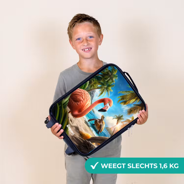 Kinderkoffer - Zwart - Flamingo en schildpad op tropisch strand — 3