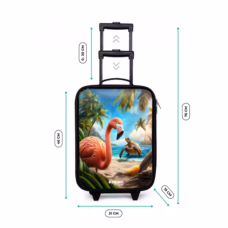 Kinderkoffer - Zwart - Flamingo en schildpad op tropisch strand — 7