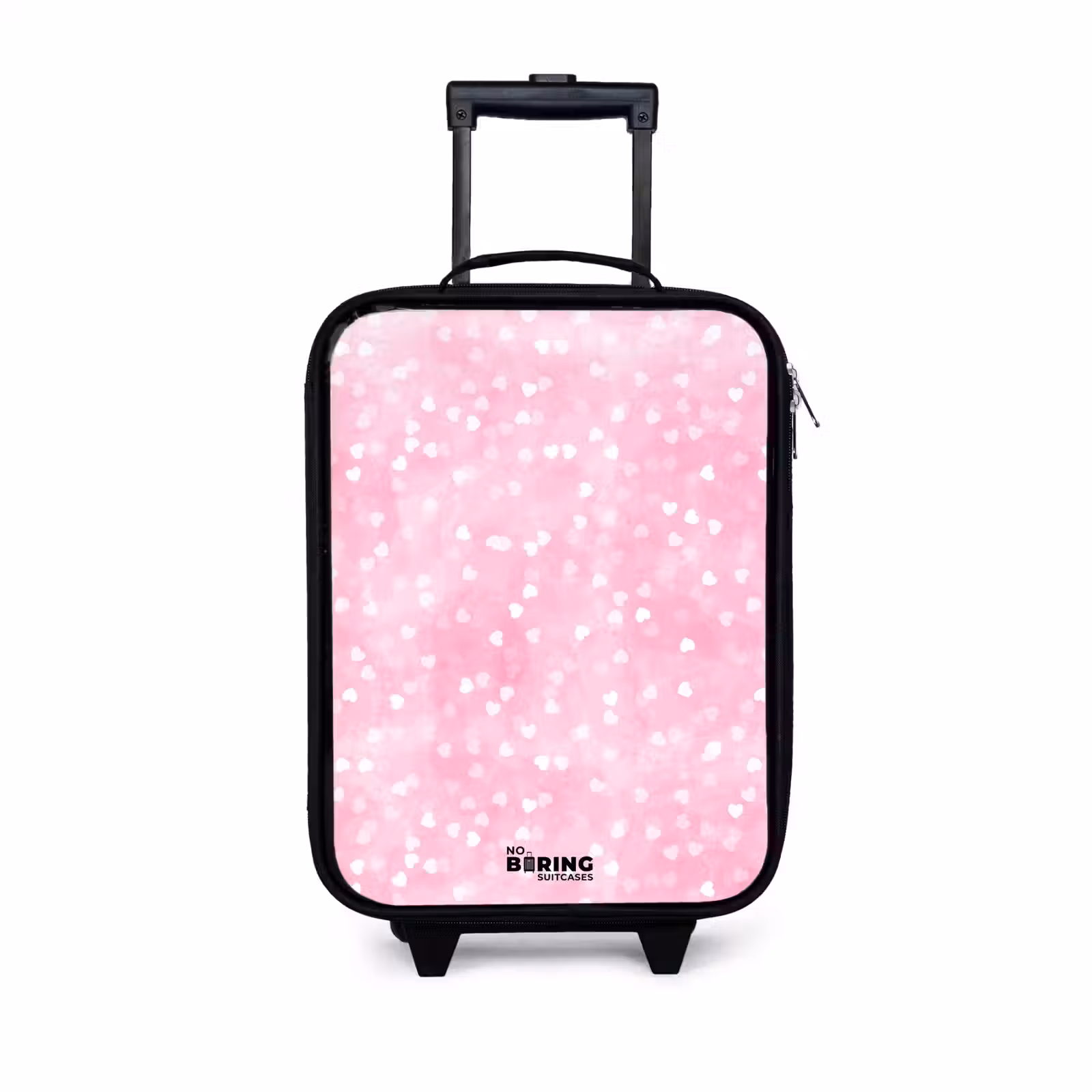 Kinderkoffer - Zwart - Roze glitter hartjes — 1