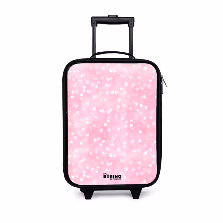 Kinderkoffer - Zwart - Roze glitter hartjes — 1
