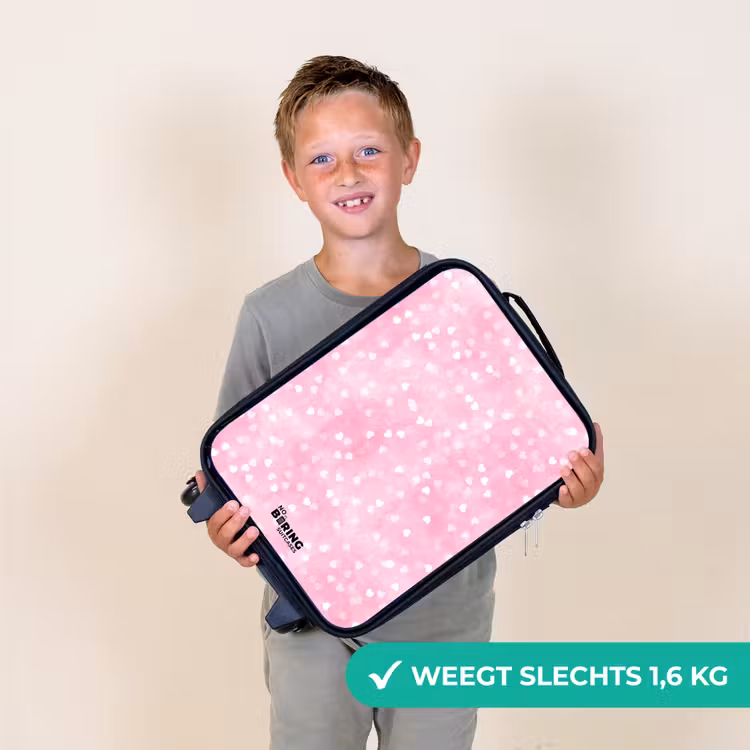 Kinderkoffer - Zwart - Roze glitter hartjes — 3