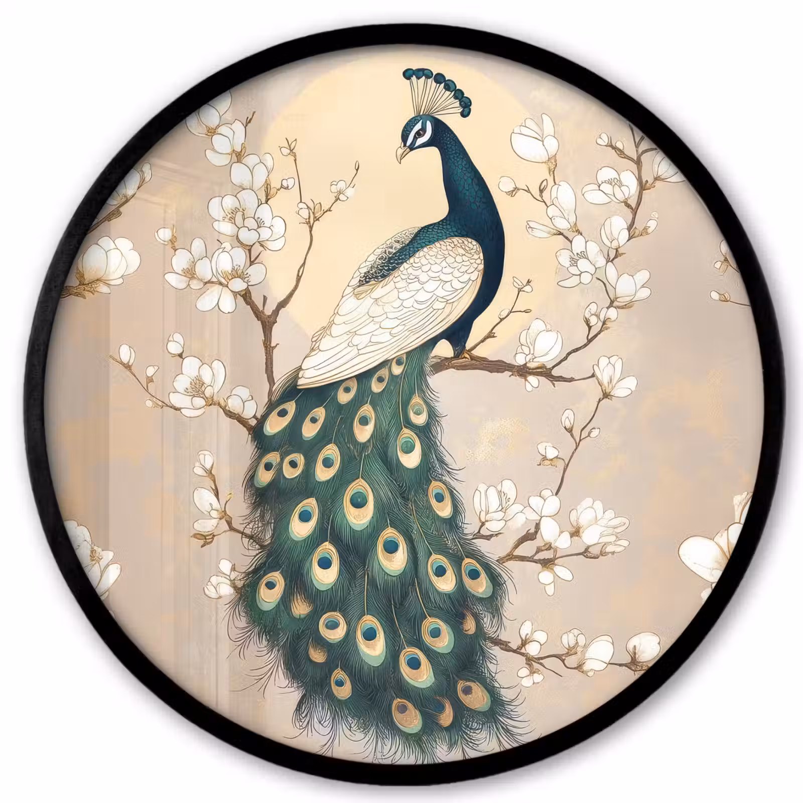 Ronde fotolijst - Pauw - Tak - Bloemen — 1