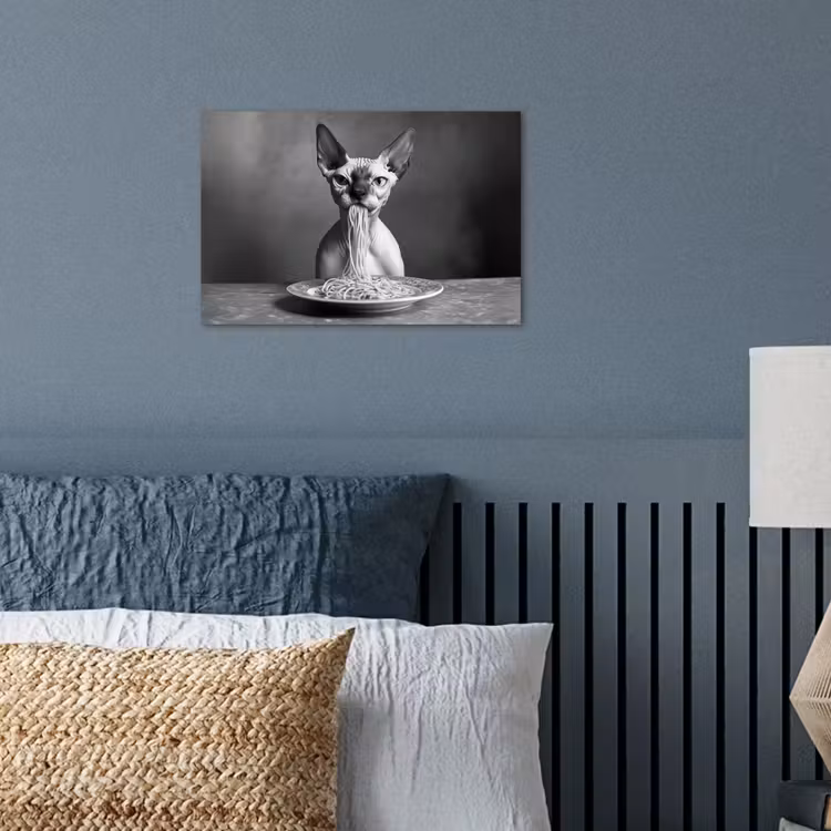 Poster – Sphynx - Kat - Dieren - Humor - Spaghetti - Zwart Wit — 3