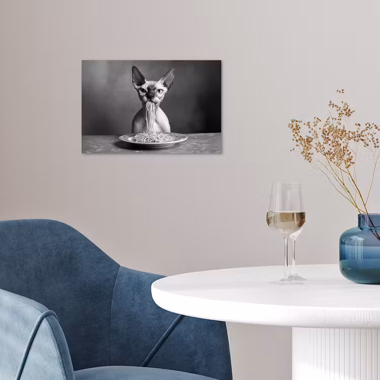 Poster – Sphynx - Kat - Dieren - Humor - Spaghetti - Zwart Wit — 4