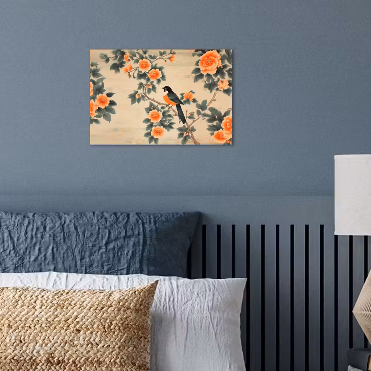 Poster – Vogel - Tak - Bloemen - Oranje — 3