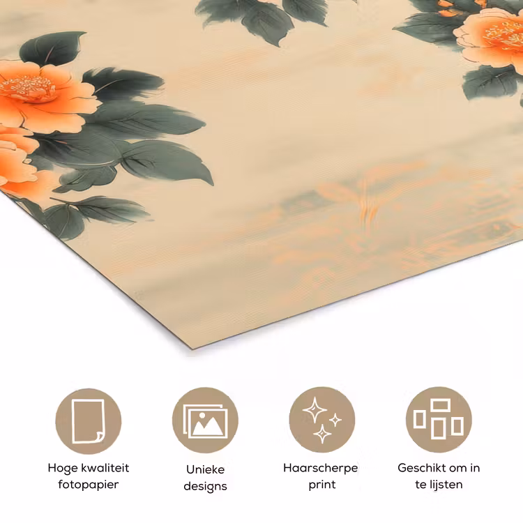 Poster – Vogel - Tak - Bloemen - Oranje — 5