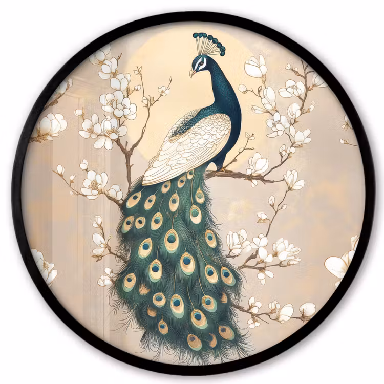 Ronde fotolijst - Pauw - Tak - Bloemen — 1