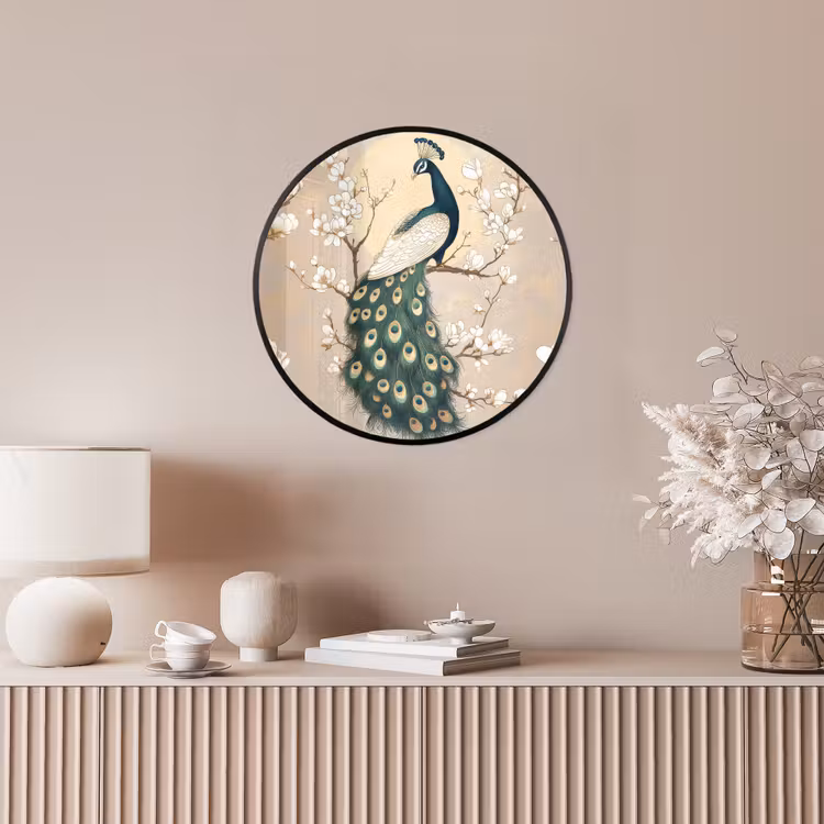 Ronde fotolijst - Pauw - Tak - Bloemen — 5
