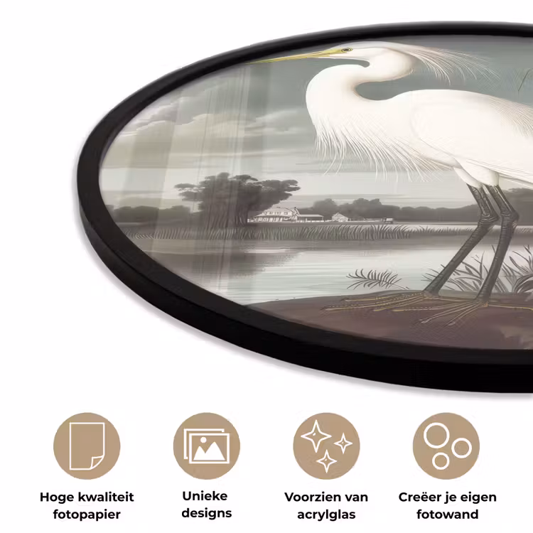 Ronde fotolijst - Reiger - Planten - Wolken - Wit — 2