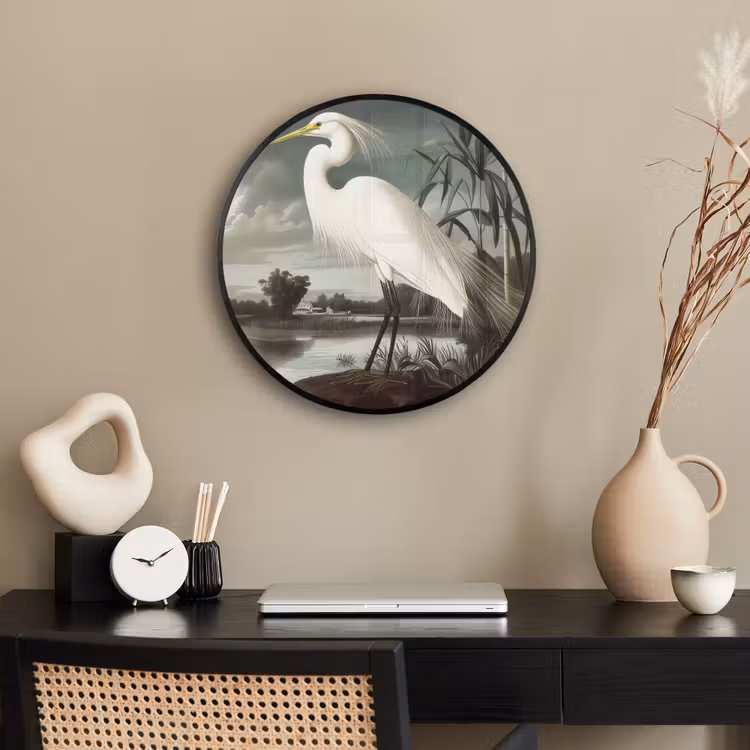 Ronde fotolijst - Reiger - Planten - Wolken - Wit — 3