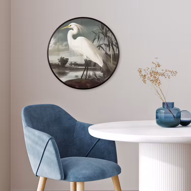 Ronde fotolijst - Reiger - Planten - Wolken - Wit — 4