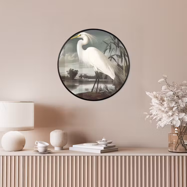 Ronde fotolijst - Reiger - Planten - Wolken - Wit — 5
