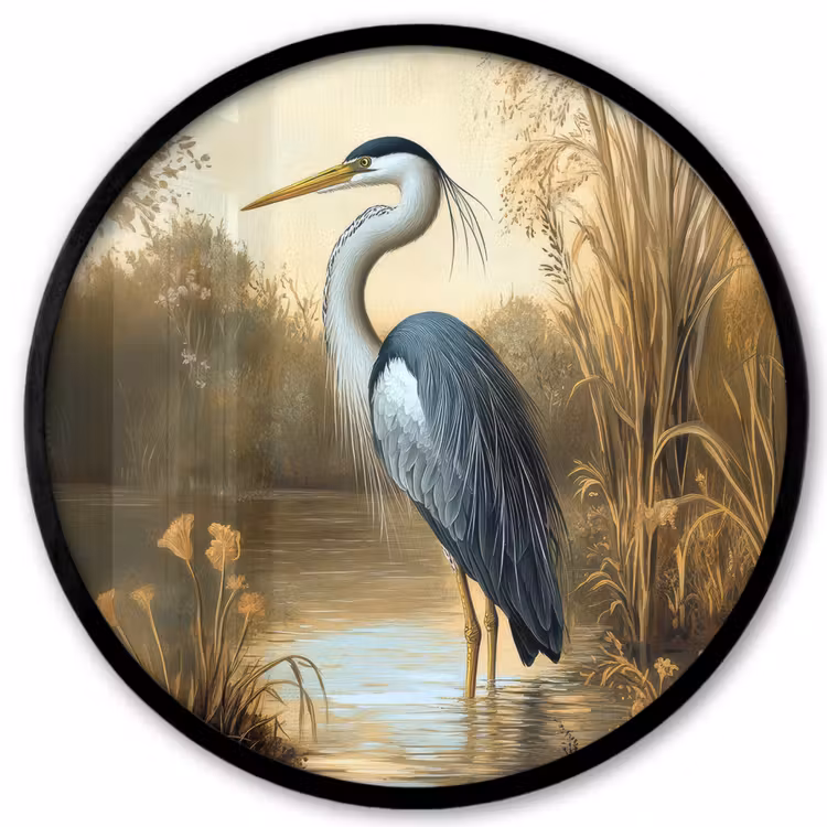 Ronde fotolijst - Reiger - Water - Planten — 1