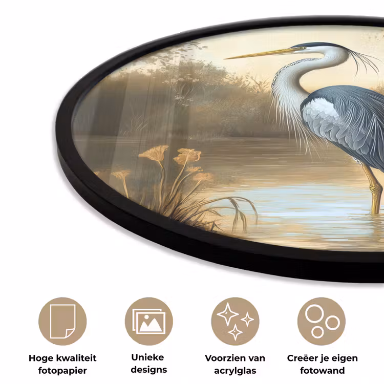 Ronde fotolijst - Reiger - Water - Planten — 2