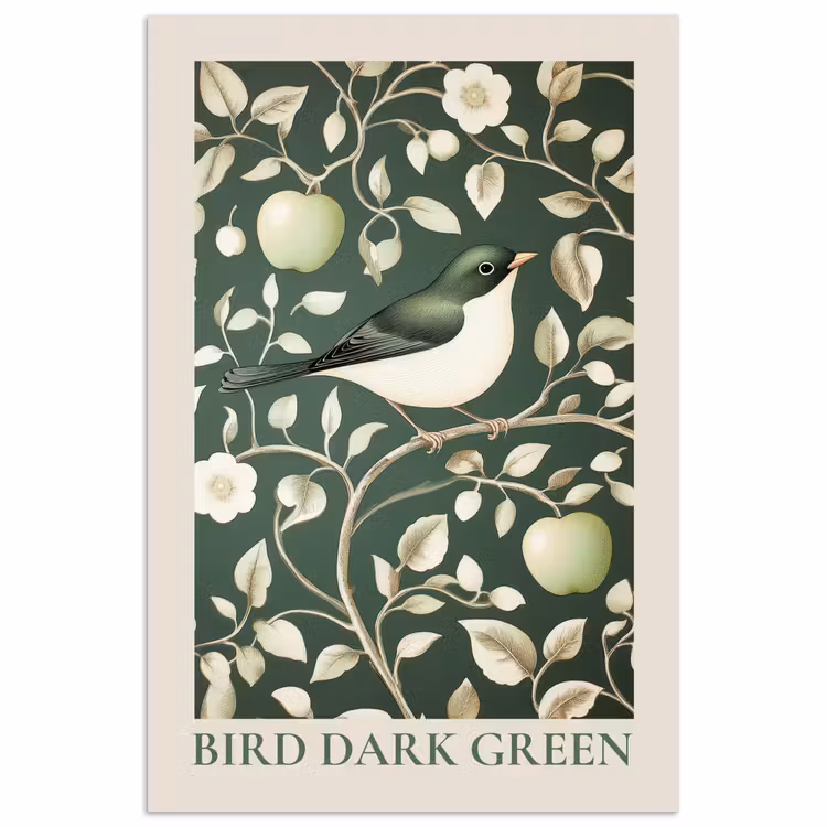 Poster – Groen - Vogel - Bloemen — 1