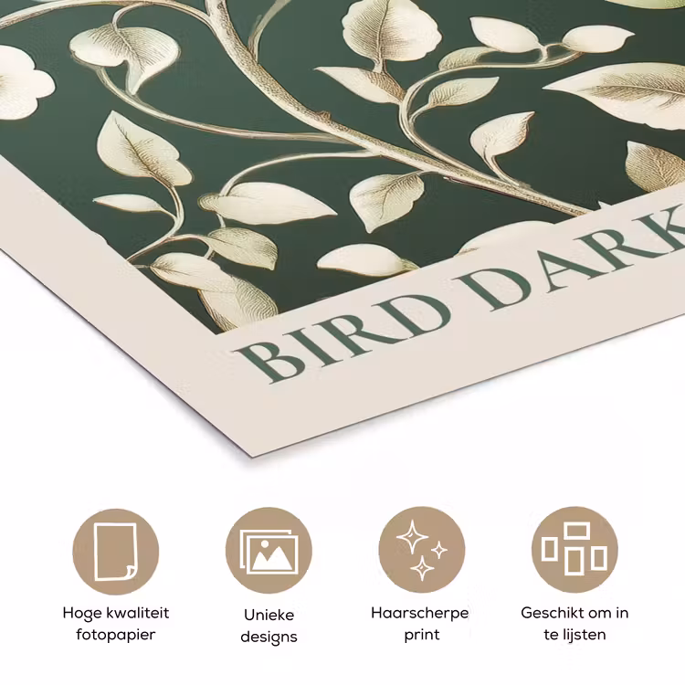 Poster – Groen - Vogel - Bloemen — 5