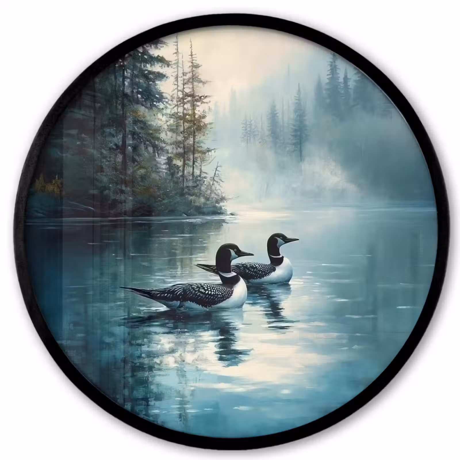 Ronde fotolijst - Bos - Water - Eenden - Mistig — 1