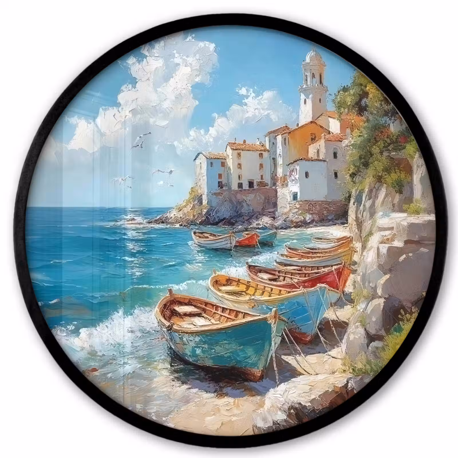 Ronde fotolijst - Boten - Rotsen - Zee - Zon — 1