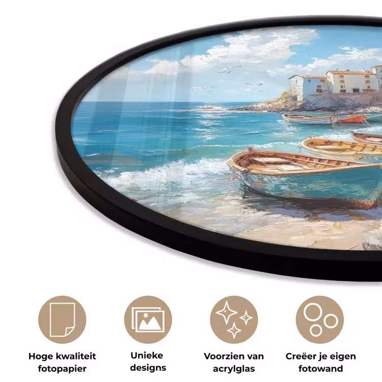 Ronde fotolijst - Boten - Rotsen - Zee - Zon — 2