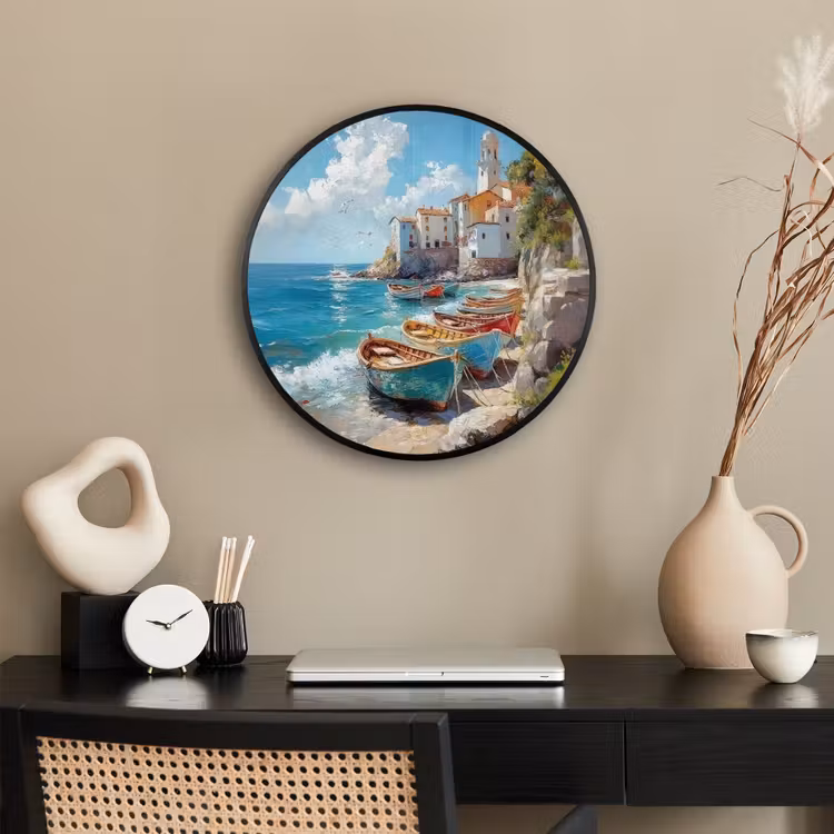Ronde fotolijst - Boten - Rotsen - Zee - Zon — 3