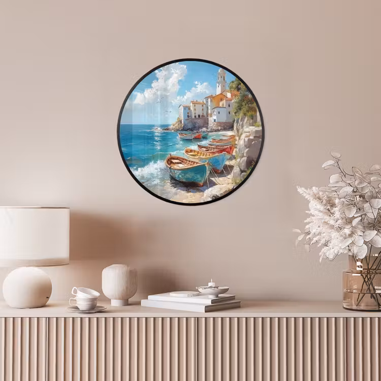 Ronde fotolijst - Boten - Rotsen - Zee - Zon — 5
