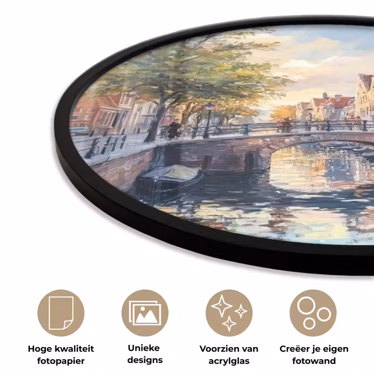 Ronde fotolijst - Brug - Stad - Huizen - Boot — 2