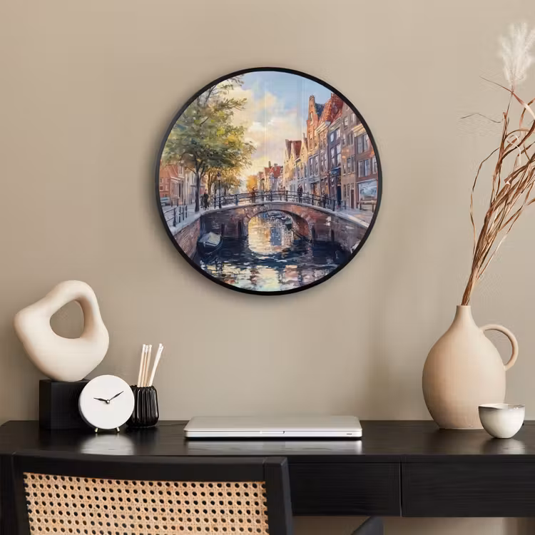 Ronde fotolijst - Brug - Stad - Huizen - Boot — 3