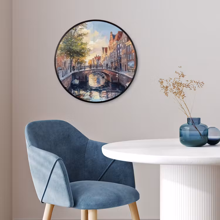 Ronde fotolijst - Brug - Stad - Huizen - Boot — 4