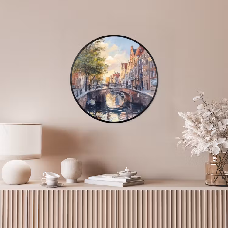 Ronde fotolijst - Brug - Stad - Huizen - Boot — 5