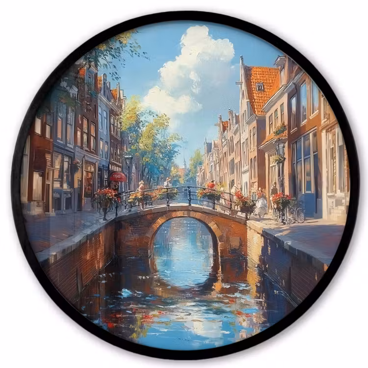 Ronde fotolijst - Stad - Gracht - Zon - Fietsen — 1