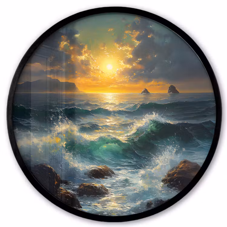 Ronde fotolijst - Zee - Zon - Golven - Rotsen — 1