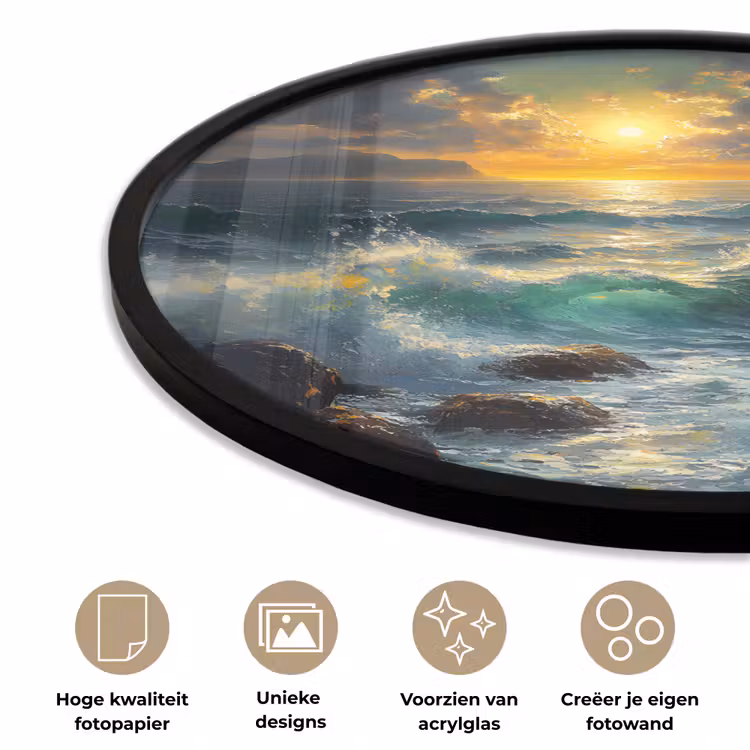 Ronde fotolijst - Zee - Zon - Golven - Rotsen — 2