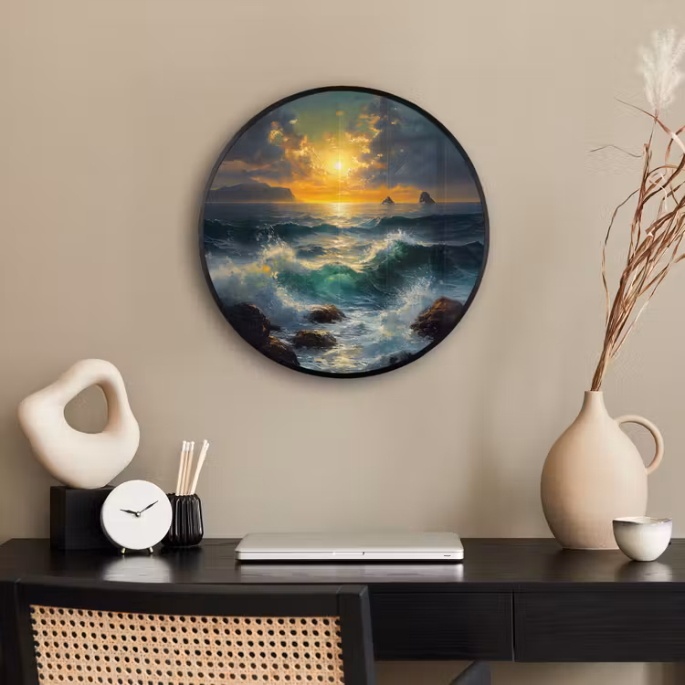 Ronde fotolijst - Zee - Zon - Golven - Rotsen — 3