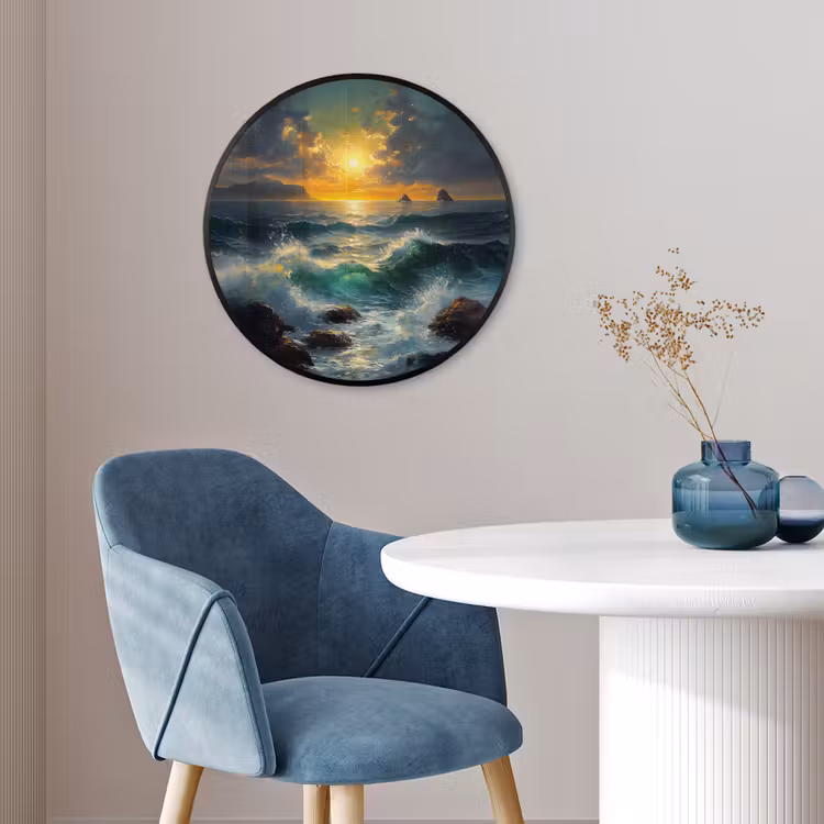 Ronde fotolijst - Zee - Zon - Golven - Rotsen — 4
