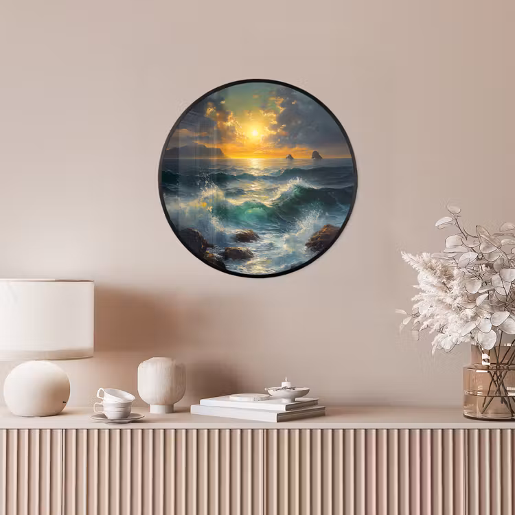 Ronde fotolijst - Zee - Zon - Golven - Rotsen — 5