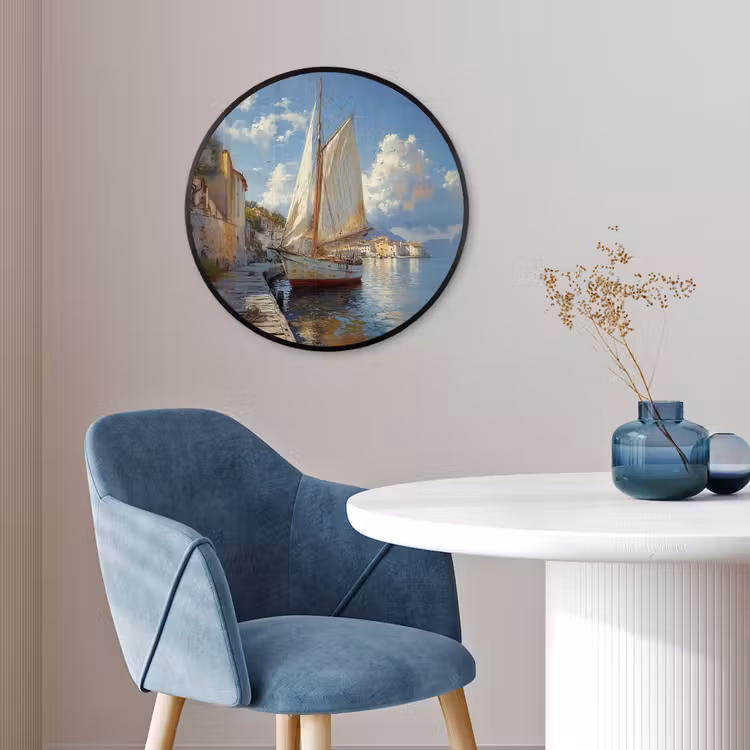 Ronde fotolijst - Zeilschip - Huizen - Kade - Zee — 4
