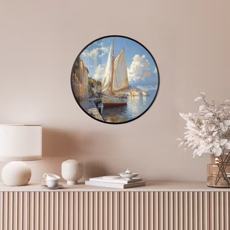 Ronde fotolijst - Zeilschip - Huizen - Kade - Zee — 5
