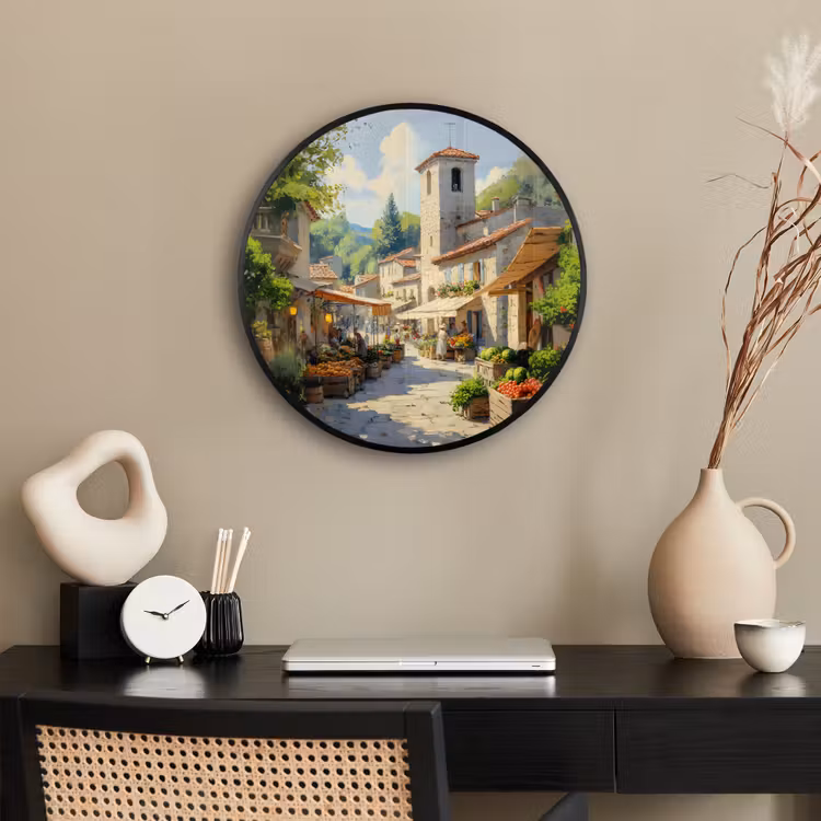 Ronde fotolijst - Dorp - Zon - Kraampjes - Huizen — 3