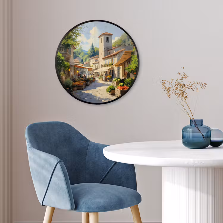 Ronde fotolijst - Dorp - Zon - Kraampjes - Huizen — 4